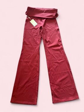 Monday Body Fold-Over Waist Wide-Leg Pants in Deep Rose